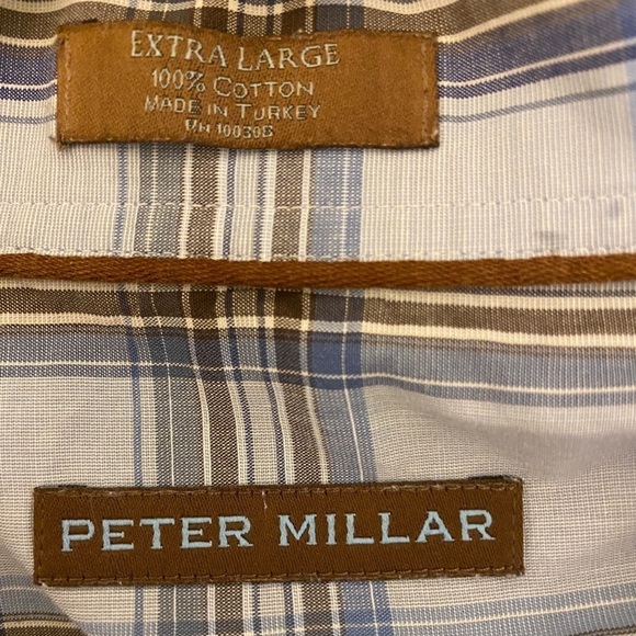Peter Millar Button Down Plaid Summer Shirt, Size Extra Large, Blue / Brown - Picture 4 of 5